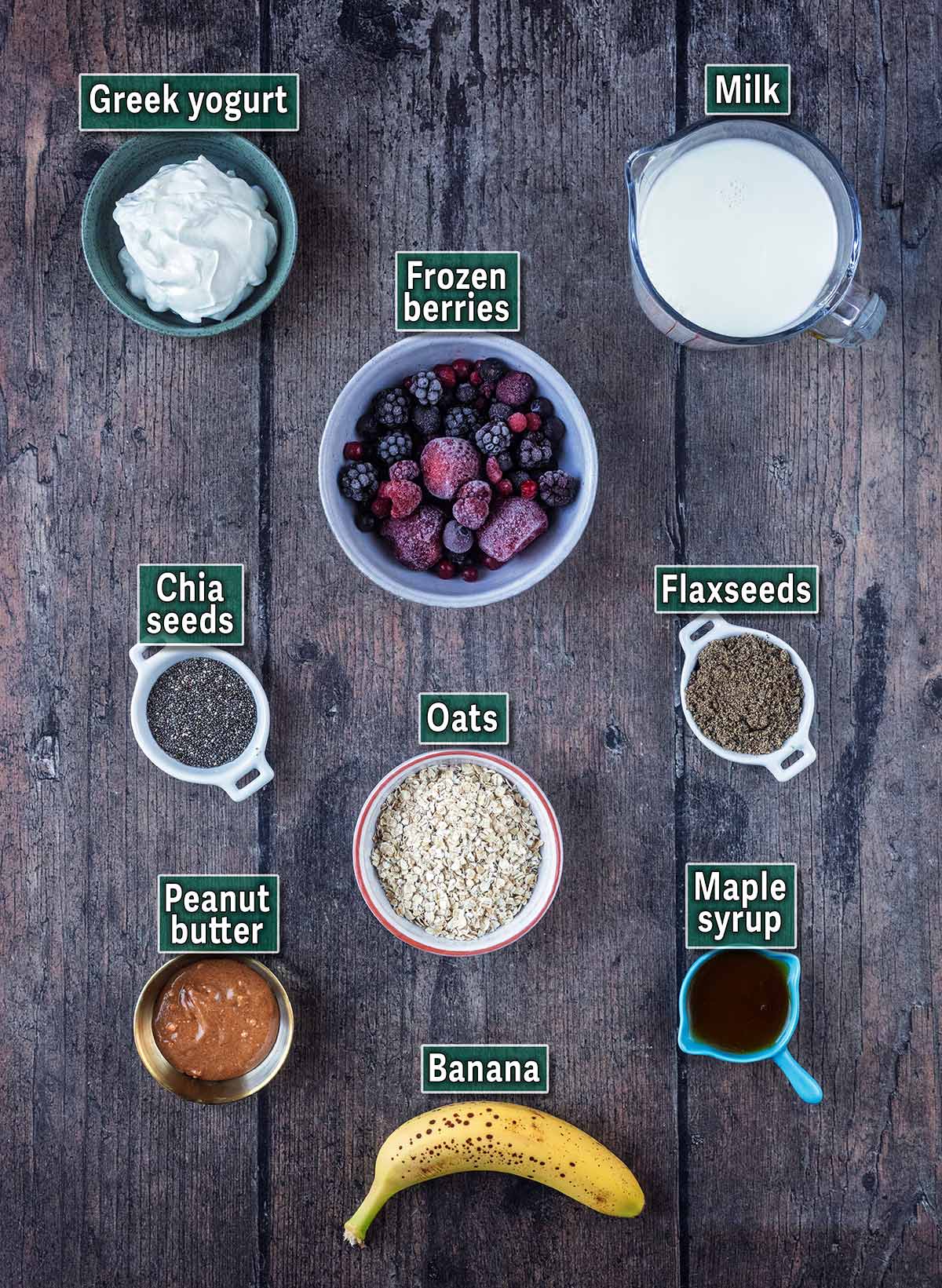 All the ingredients needed for this recipe with text overlay labels.