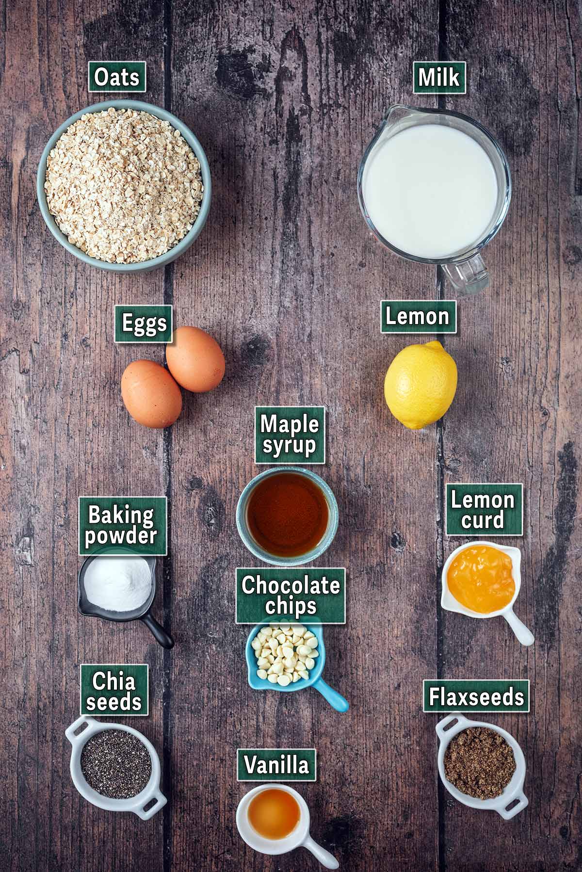 All the ingredients needed for this recipe with text overlay labels.