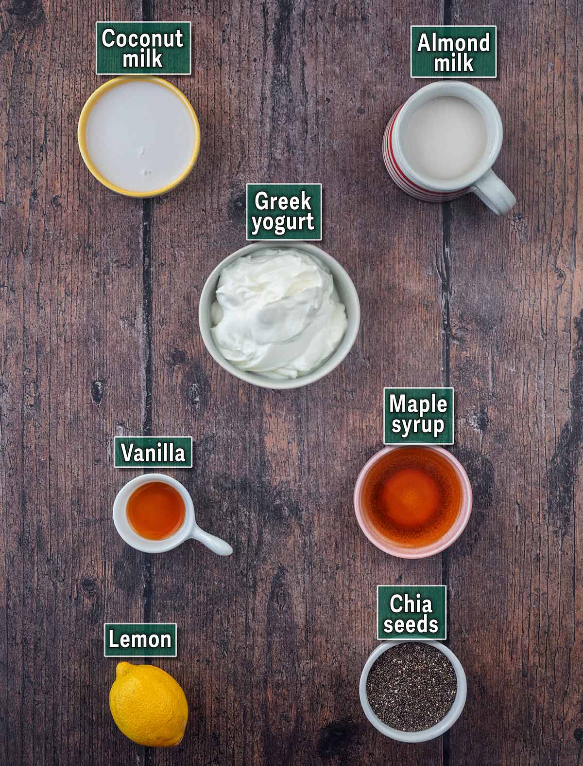 All the ingredients needed for this recipe with text overlay labels.