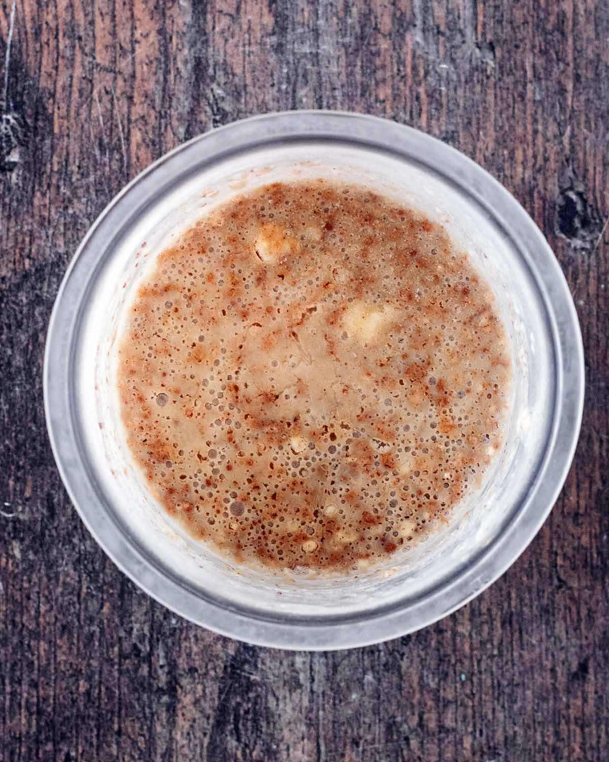 The contents frozen in the pint container.