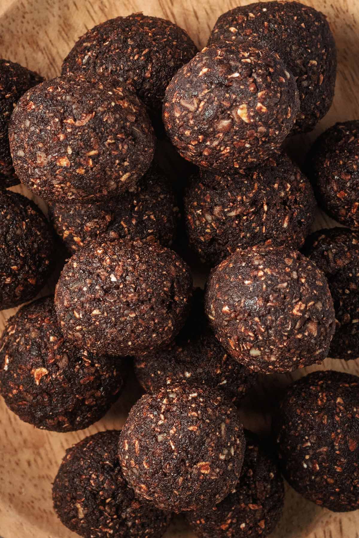 A pile of chocolate energy balls.