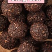 Nut free energy balls with a text overlay title.