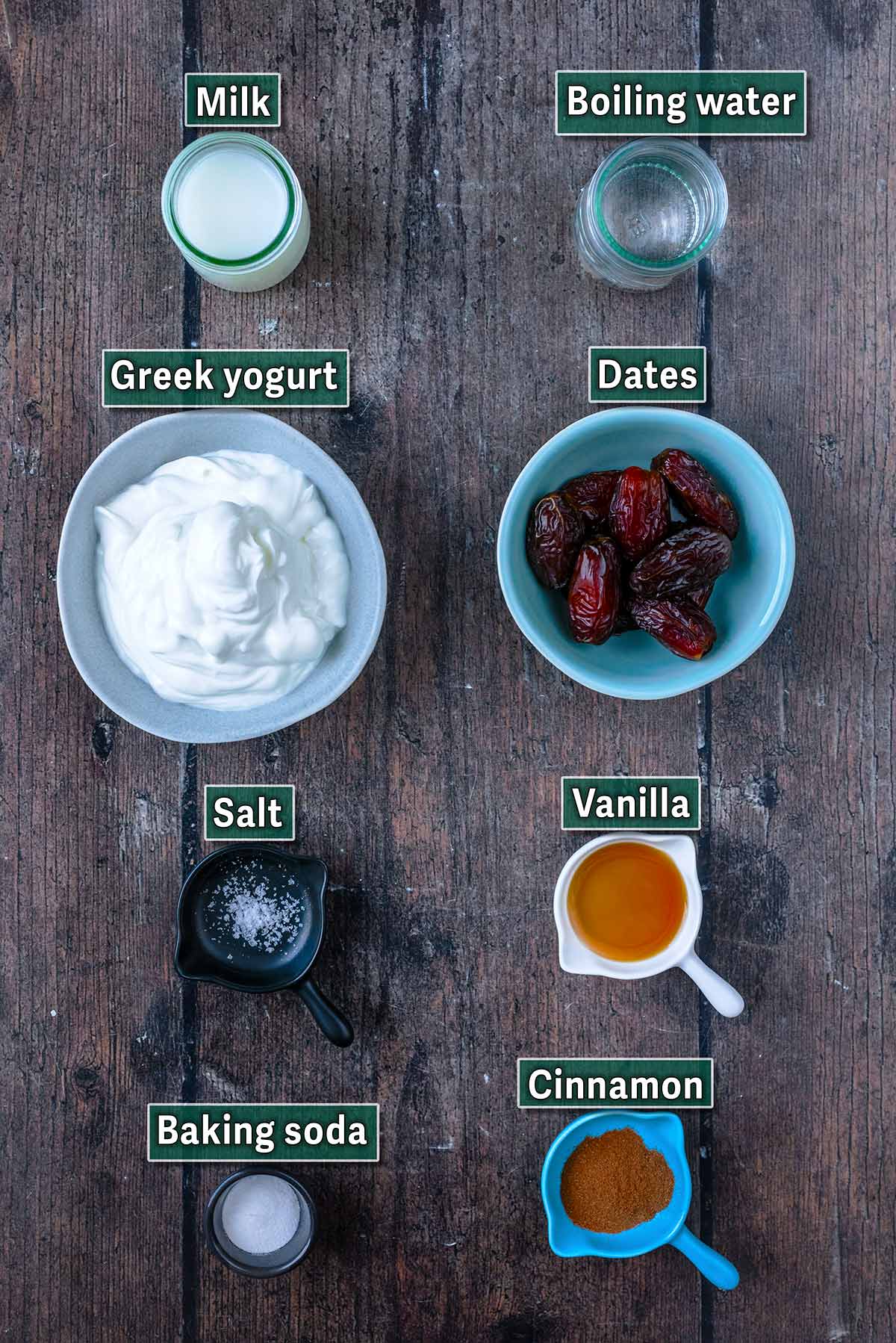 All the ingredients needed for this recipe with text overlay labels.