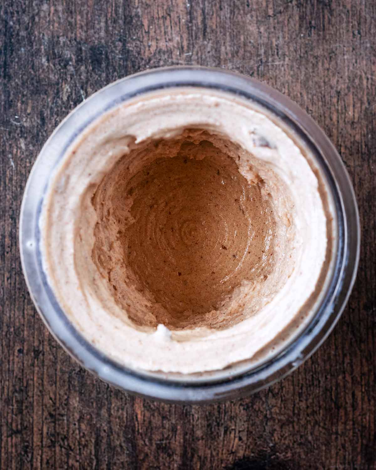 The processed ice cream in the Ninja tub with a creamy consistency.