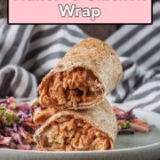 Hunter's chicken wrap with a text overlay title.