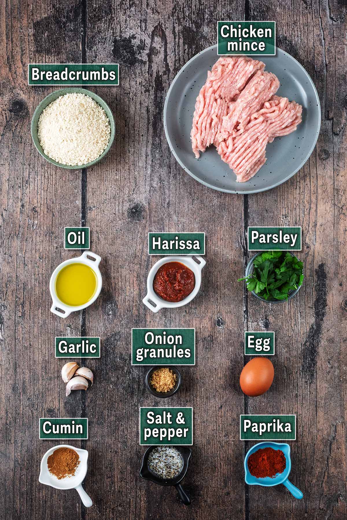 All the ingredients needed for this recipe with text overlay labels.