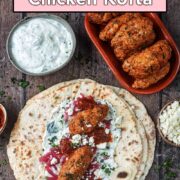 Baked chicken kofta with a text overlay title.