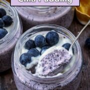 Blueberry chia pudding with a text title overlay.