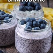 Blueberry chia pudding with a text title overlay.