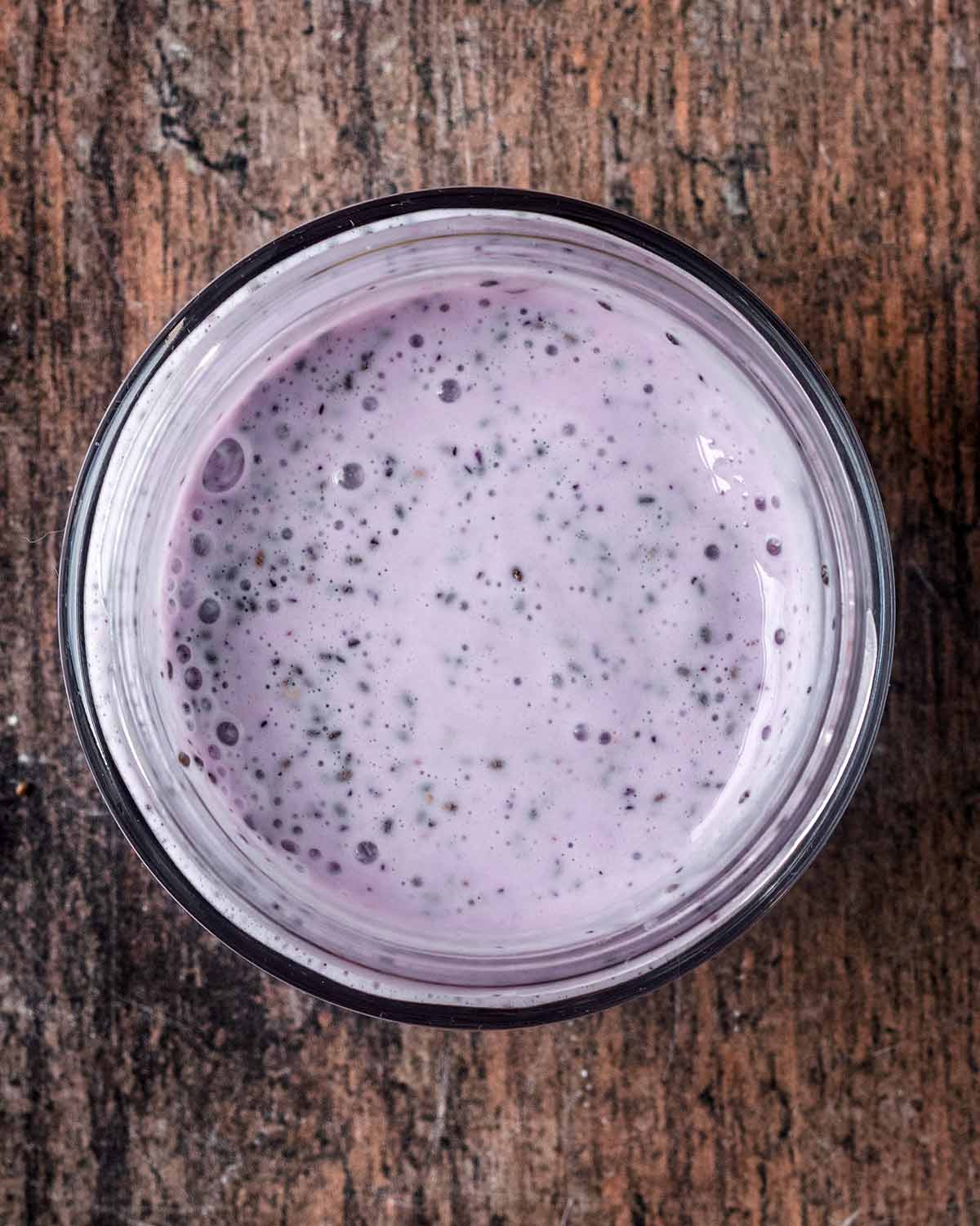 The chia seeds mixed into the blueberry mixture.