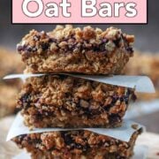 Blueberry oat bars with a text overlay title.