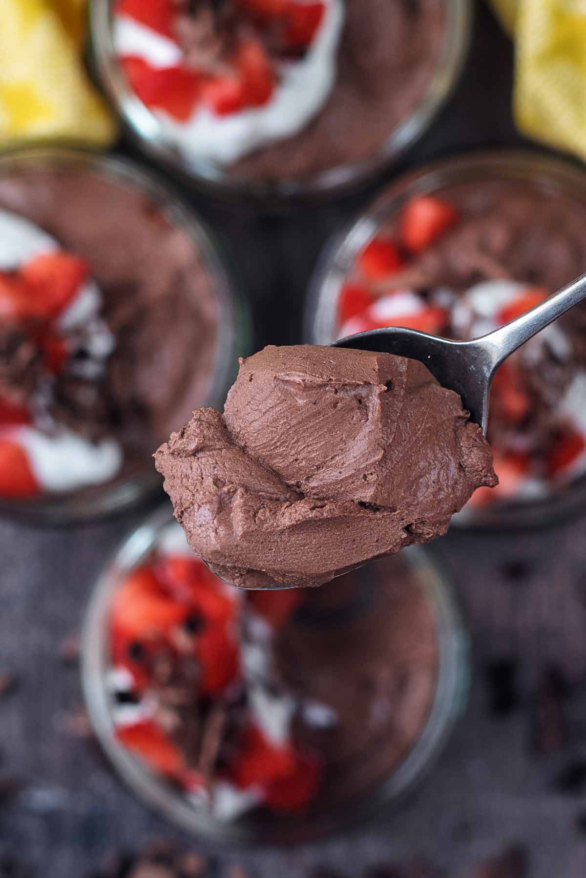 A spoonful of thick chocolate mousse.