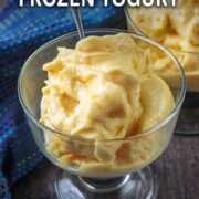 mango frozen yogurt with a text overlay title.