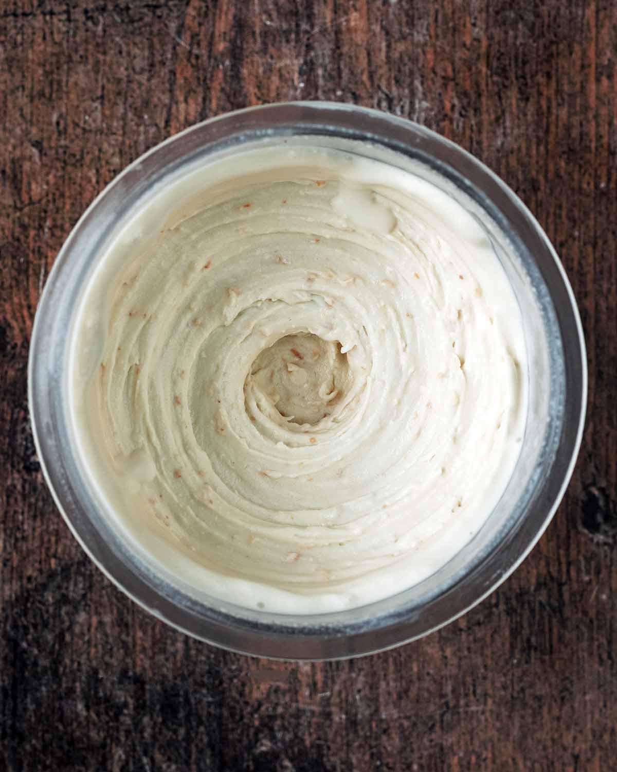 The respun ice cream with the toasted coocnut mixed in.