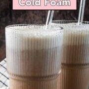 Protein cold foam with a text overlay title.