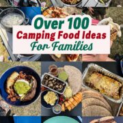 Twelve different campsite meals with a text overlay title.