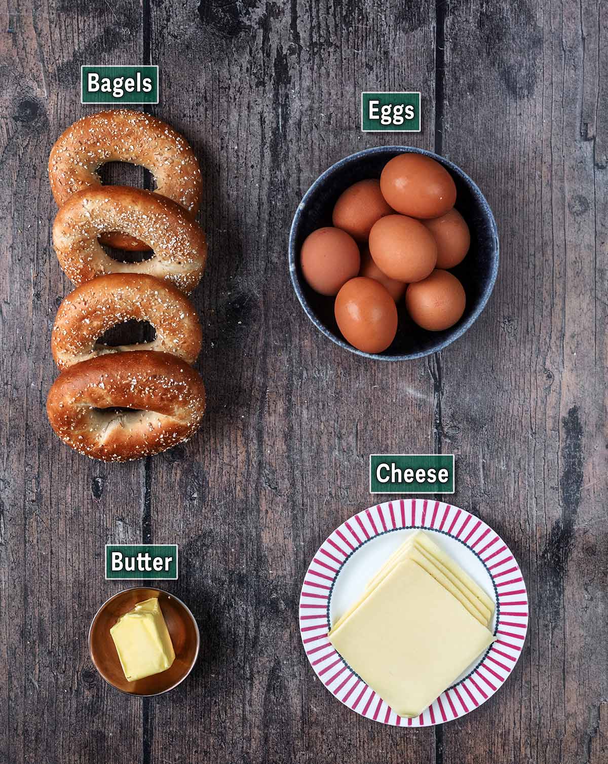 All the ingredients needed for this recipe with text overlay labels.