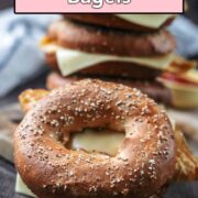 Egg and Cheese Bagels with a text overlay title.