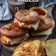 Egg and Cheese Bagels with a text overlay title.