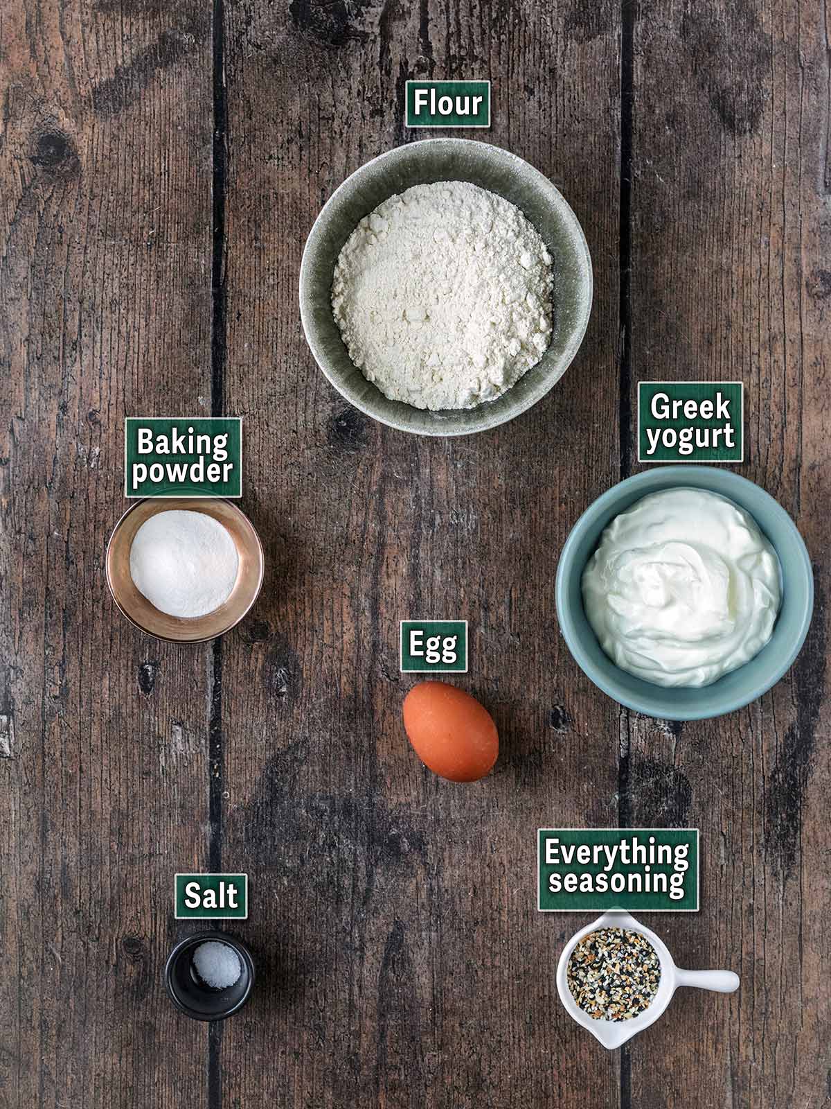 All the ingredients needed for this recipe with text overlay labels.