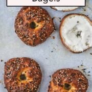 Greek yogurt bagels with a text overlay title.