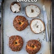 Greek yogurt bagels with a text overlay title.