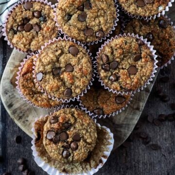 A stack of high protein banana muffins.