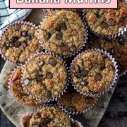 High protein banana muffins with a text title overlay.