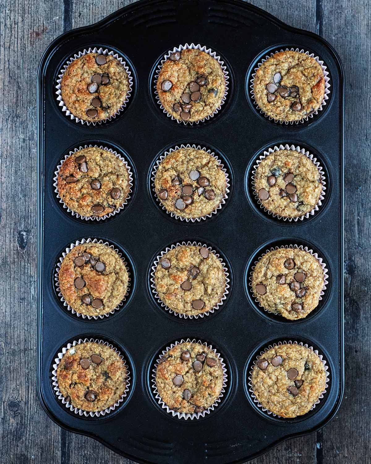 Baked muffins in the muffin tin.
