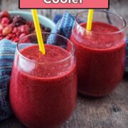 Red berry cooler with a text overlay title.