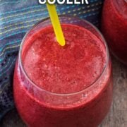 Red berry cooler with a text overlay title.