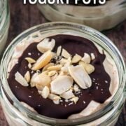 Snickers Greek yogurt pots with a text overlay title.