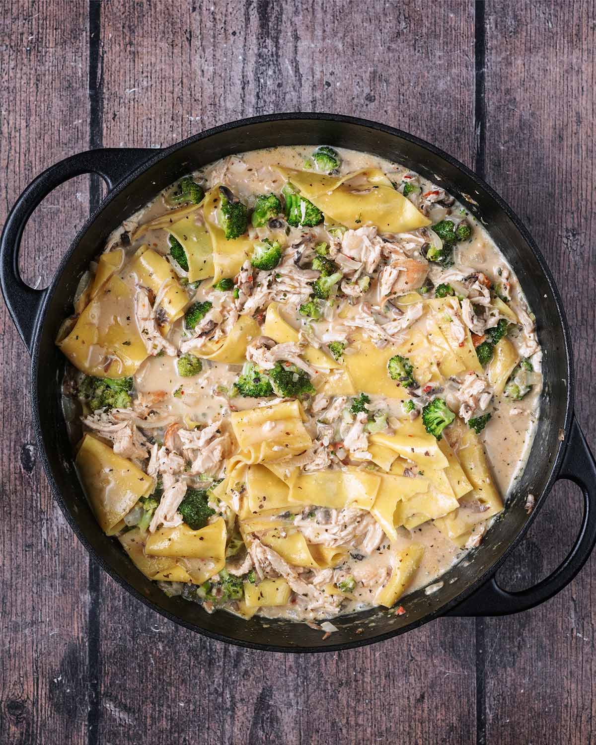 Everything mixed together in the pan.