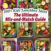 A collage of nine packed lunches with a text title overlay.