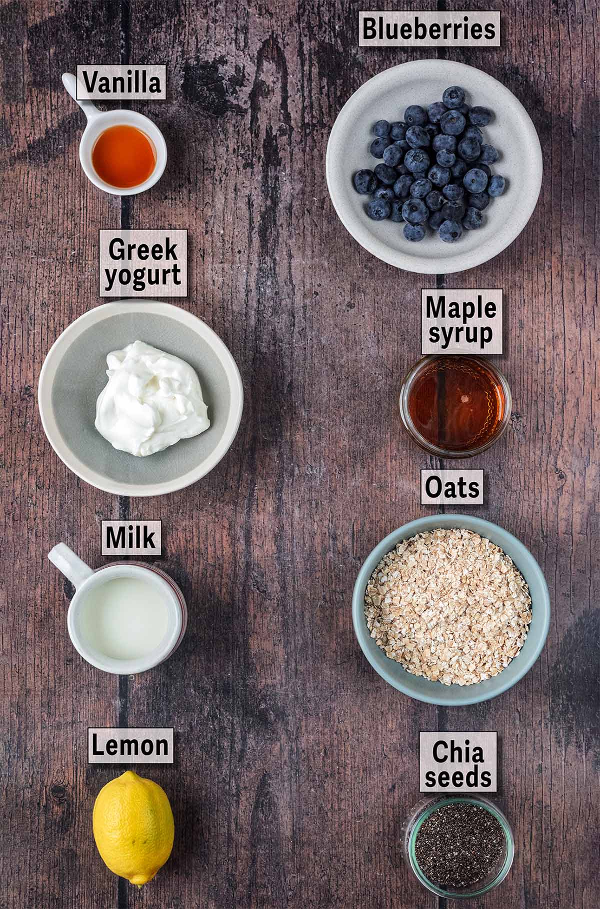 All the ingredients needed for this recipe with text overlay labels.