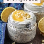 Lemon overnight oats with a text overlay title.