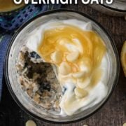 Lemon overnight oats with a text overlay title.