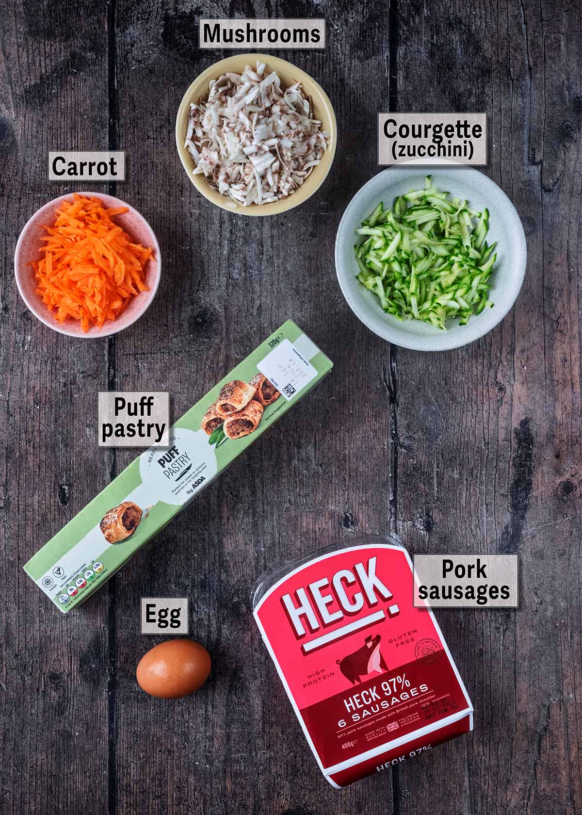 All the ingredients needed for this recipe each with a text overlay label.