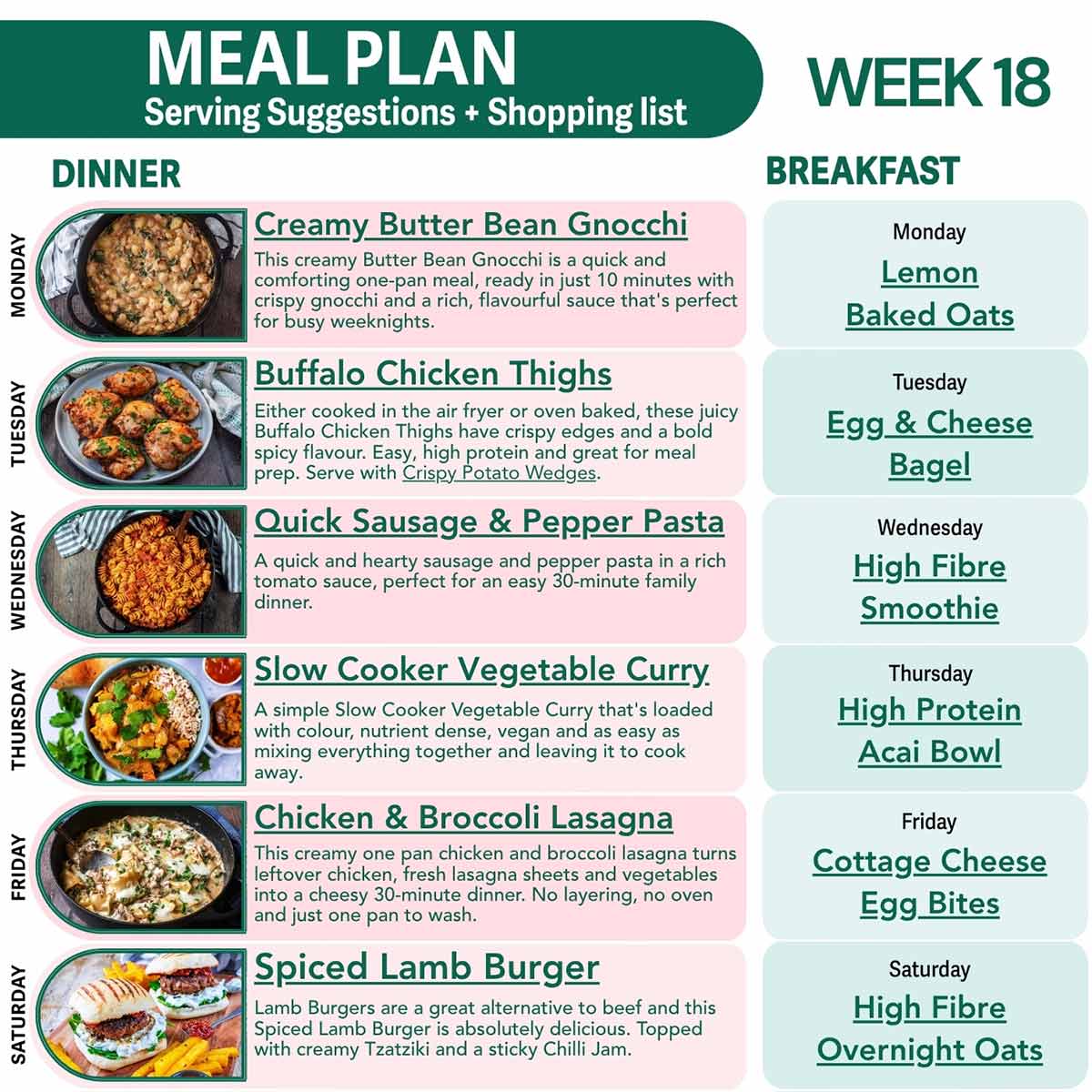 A sample of a meal plan.