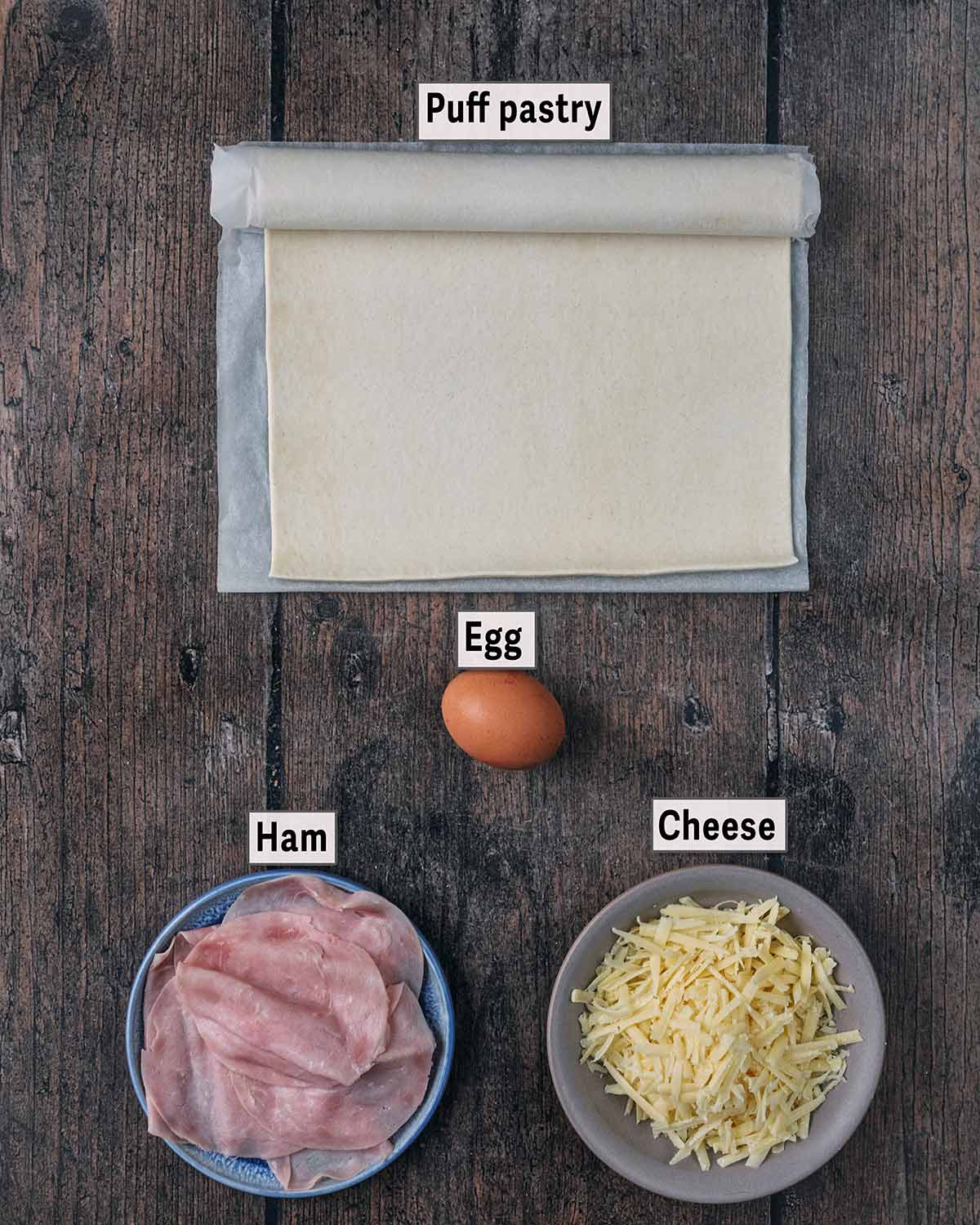 All the ingredients needed for this recipe with text overlay labels.