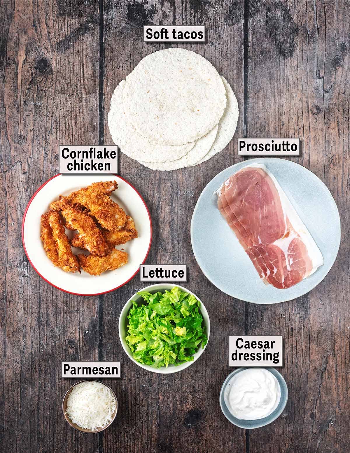 All the ingredients needed for this recipe each with text overlay labels.